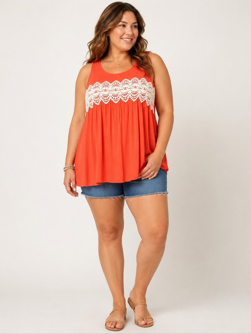 Xhilaration Coral Crochet Lace Swing Tank Top XXL